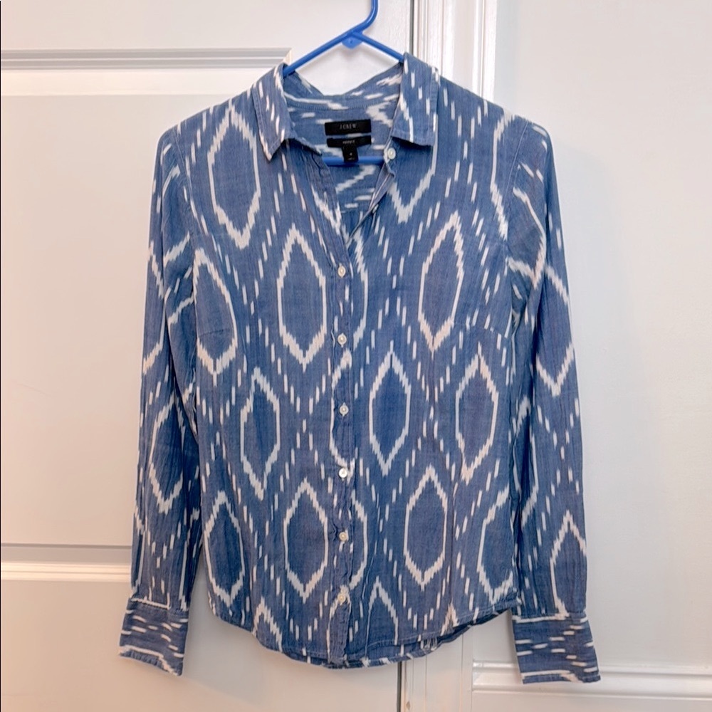 J. Crew Ikat print Blue Button Down Shirt